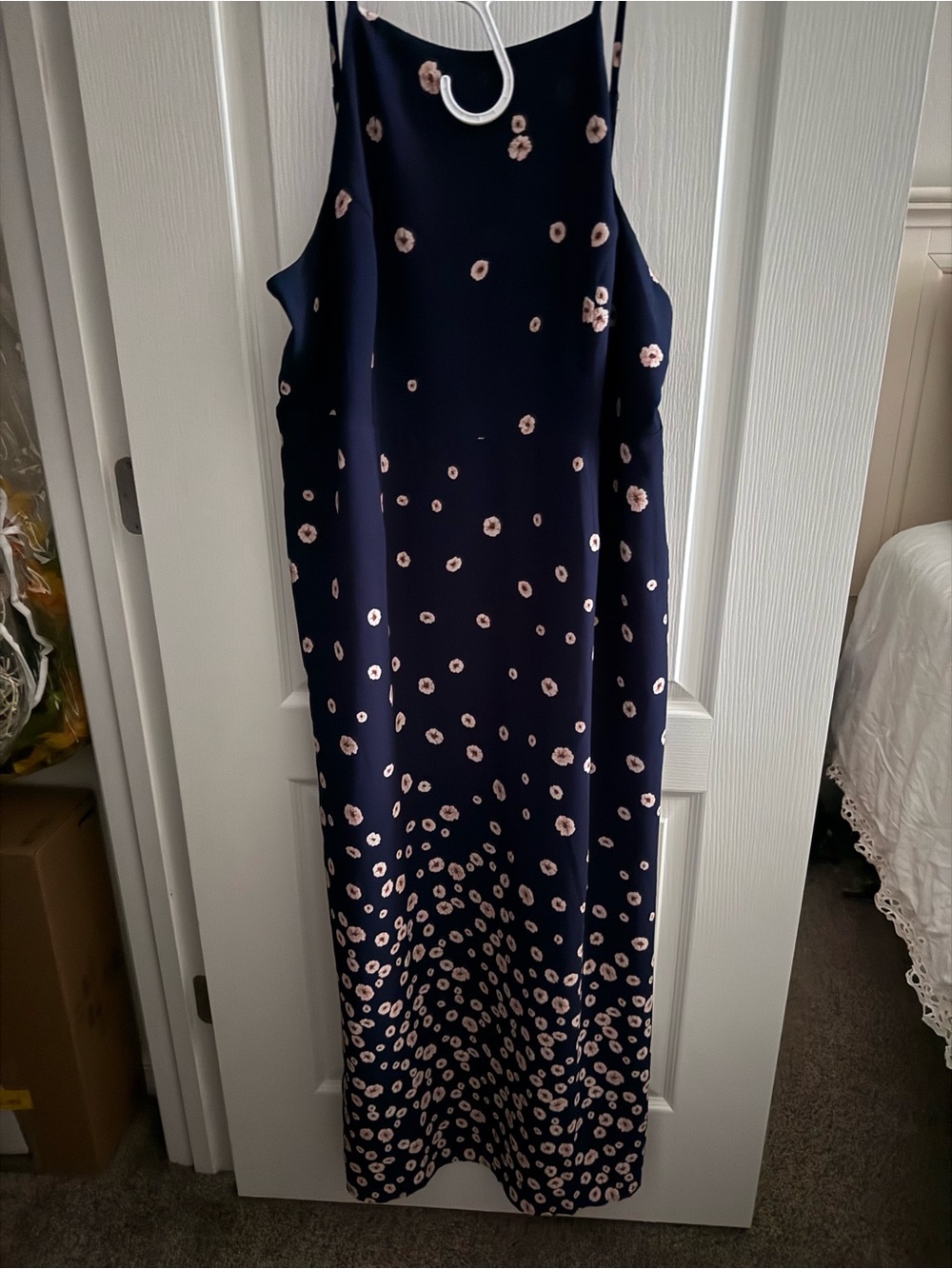 Forever 21 Navy Maxi Dress with Pink Dot Floral Print